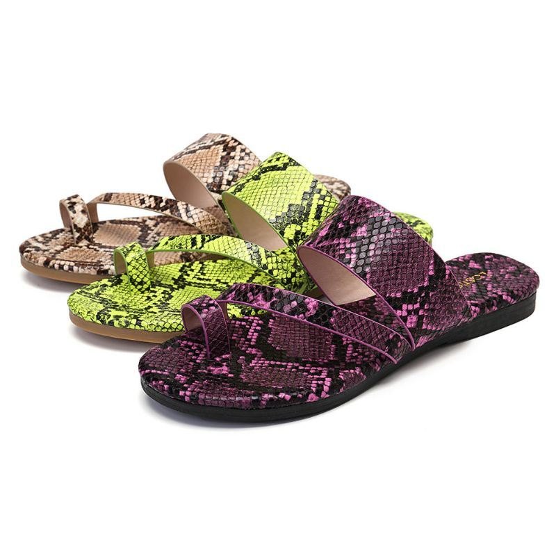 Dame Snake Pattern Casual Comfy Toe Ring Flat Sandaler