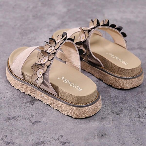 Dame Sommer Casual Flower Slip On Beach Flat Sandaler