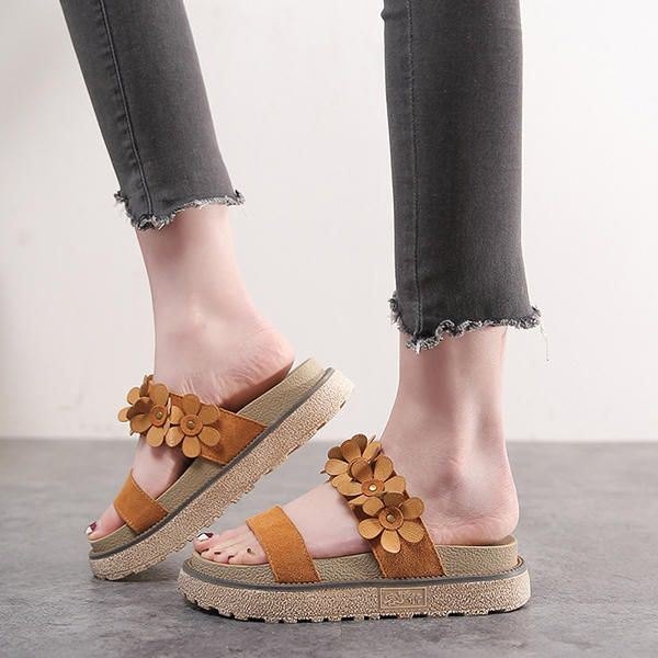 Dame Sommer Casual Flower Slip On Beach Flat Sandaler