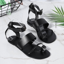 Dame Sommer Roman Black Clip Toe Spenne Strap Flat Sandaler