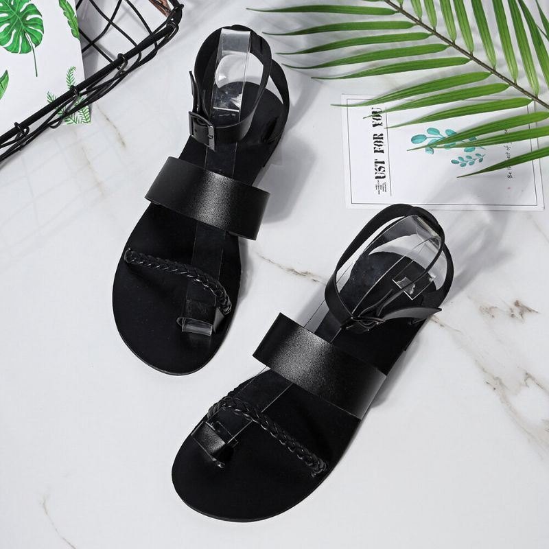 Dame Sommer Roman Black Clip Toe Spenne Strap Flat Sandaler