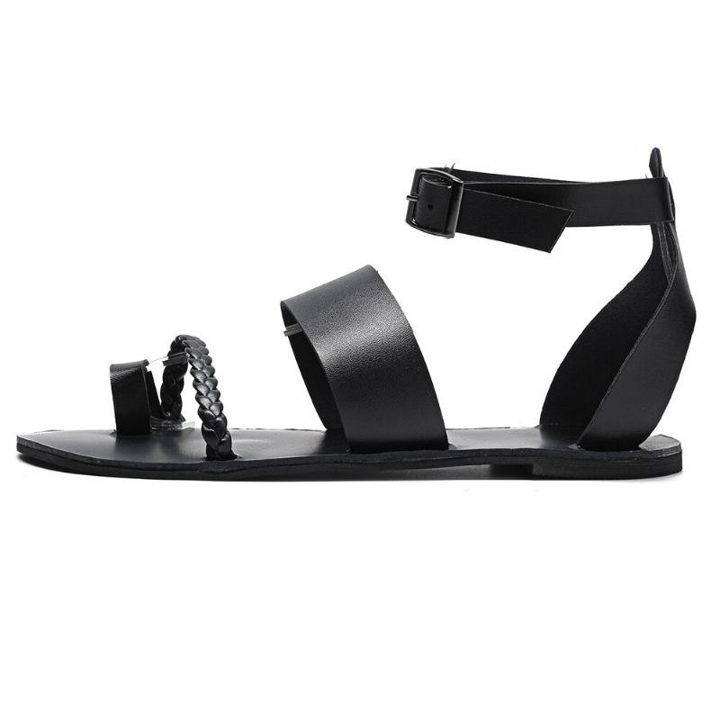 Dame Sommer Roman Black Clip Toe Spenne Strap Flat Sandaler