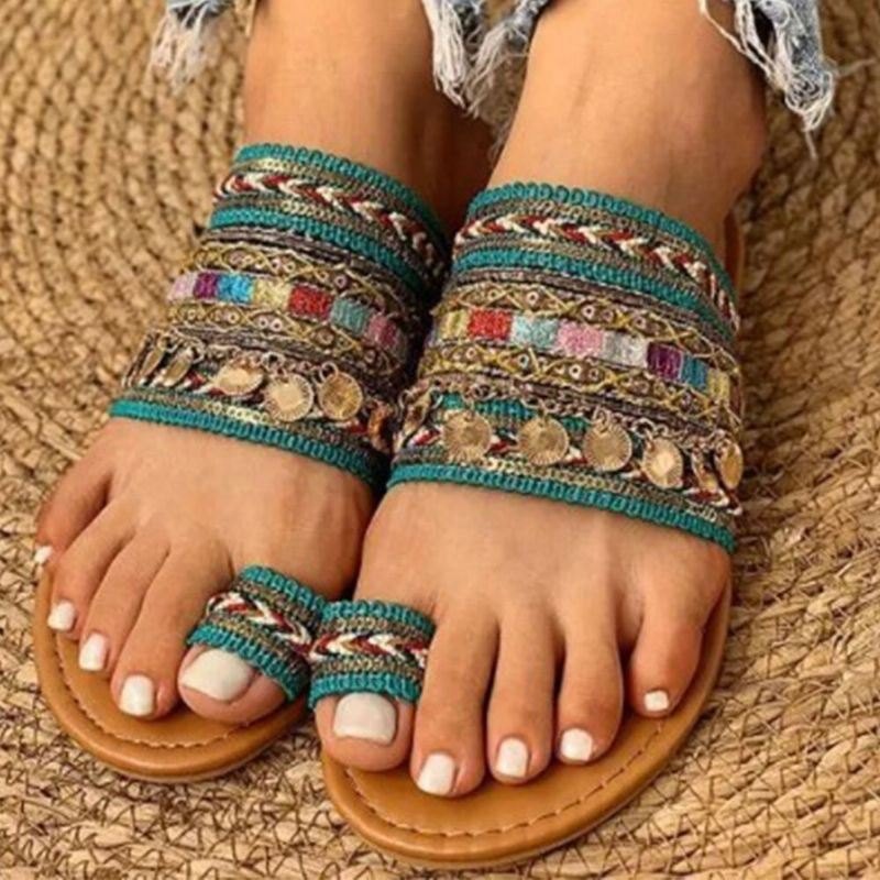 Dame Stor Størrelse Bohemian Ethnic Style Beach Toe Ring Casual Sandaler