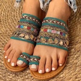 Dame Stor Størrelse Bohemian Ethnic Style Beach Toe Ring Casual Sandaler