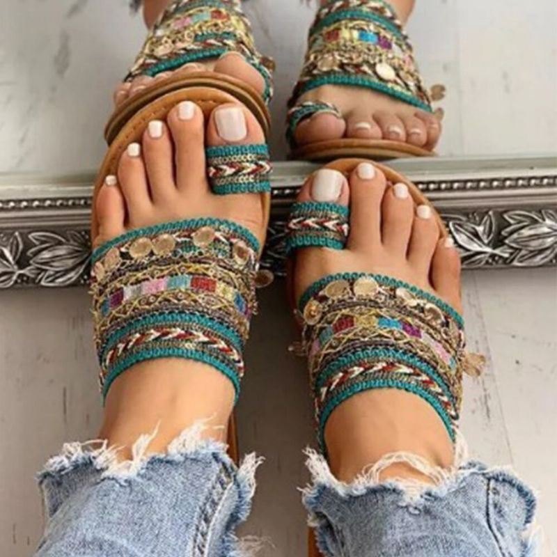 Dame Stor Størrelse Bohemian Ethnic Style Beach Toe Ring Casual Sandaler