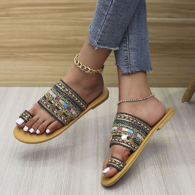 Dame Stor Størrelse Bohemian Ethnic Style Beach Toe Ring Casual Sandaler