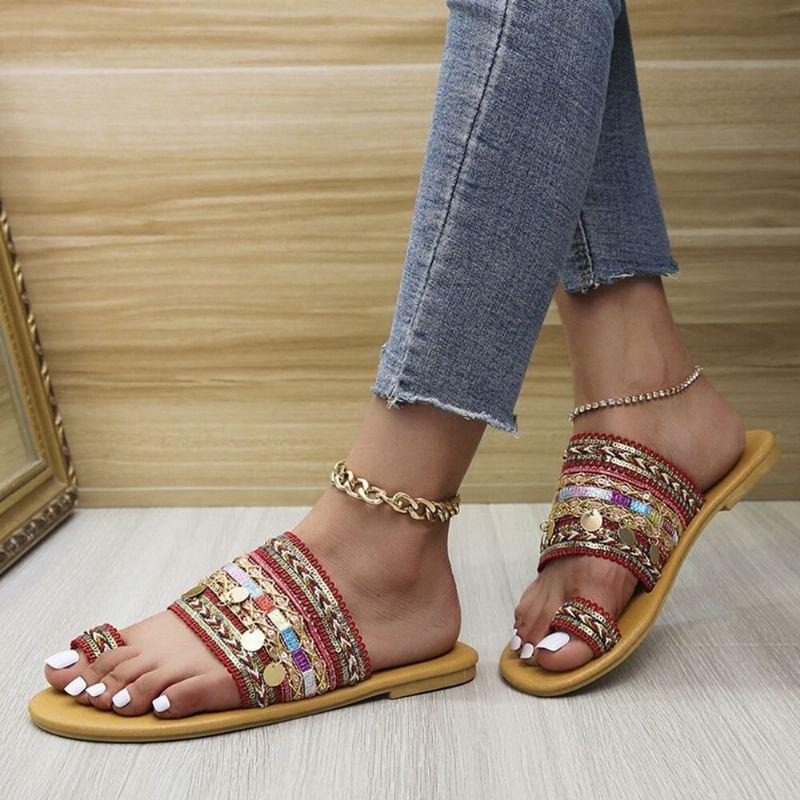 Dame Stor Størrelse Bohemian Ethnic Style Beach Toe Ring Casual Sandaler