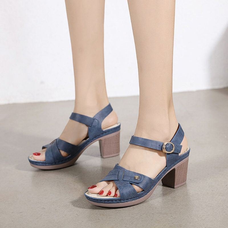 Dame Uformell Ensfargesøm Hasp Chunky Heel Stripe Sandaler