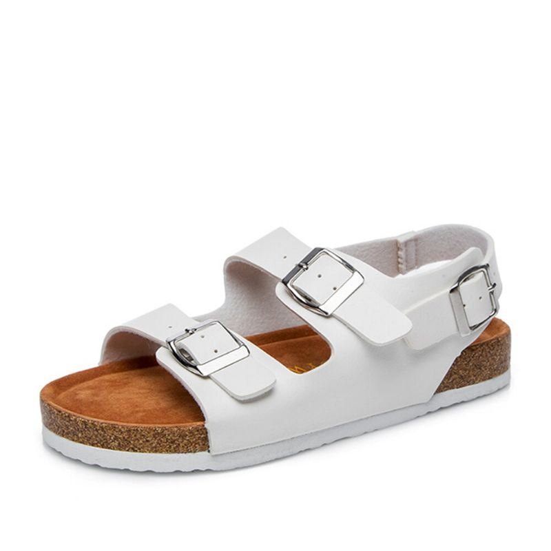 Dame Uformell Ensfarget Dobbel Spenne Stropp Slingback Strandkorksandaler