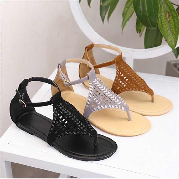 Dame Vever Hul Ut Klippetåspenne Causal Summer Beach Flat Sandaler