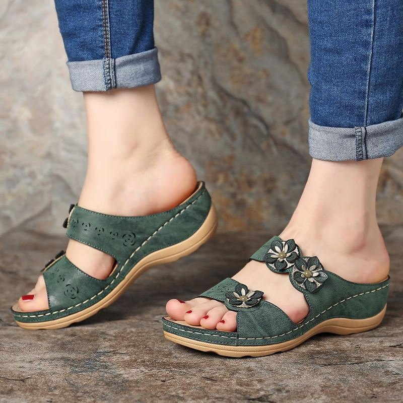 Dameblomster Slip On Soft Casual Wedge Sandaler