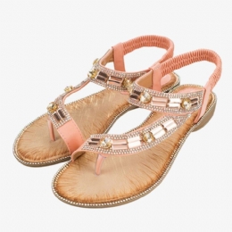 Damemote Rhinestone Bohemia Bærbare Clip Toe Sandaler