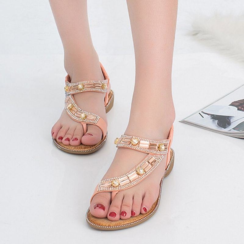 Damemote Rhinestone Bohemia Bærbare Clip Toe Sandaler