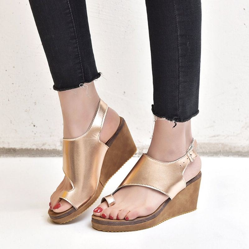 Damer Large Size Spenne Strap Clip Toe Wedges Sandaler