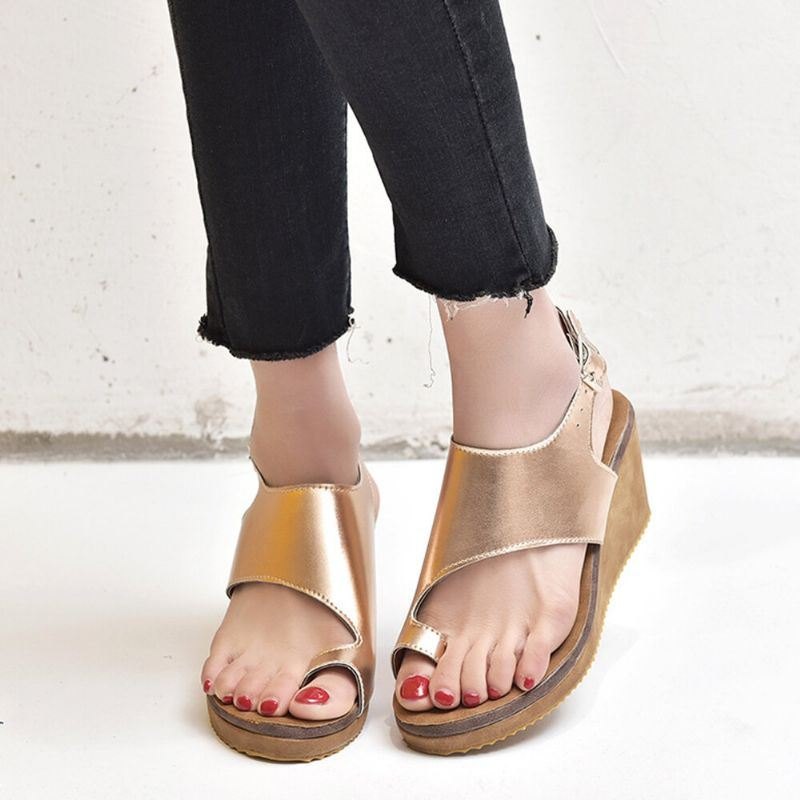 Damer Large Size Spenne Strap Clip Toe Wedges Sandaler