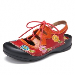 Dameskinn Blomsterskjøteutskjæring Søm Snøring Slingback Mules Clogs Flat Sandaler