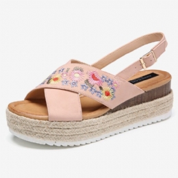 Espadriller For Dame Broderi Blomster Korsrem Slingback Uformelle Plattformsandaler