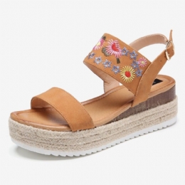 Espadriller For Dame Broderi Blomster Spenne Stropp Slingback Plattformsandaler