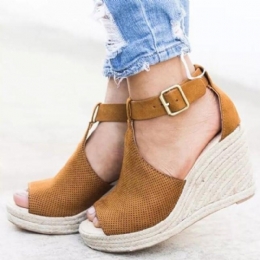 Espadriller For Dame Peep Toe Buckle Comfy Casual Wedges Sandaler