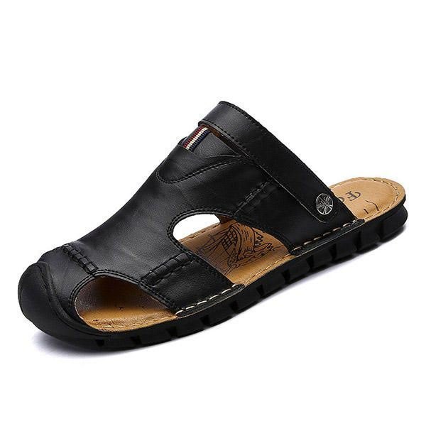 Herre Casual Myk Anti Collision Toe Ekte Skinnsandaler