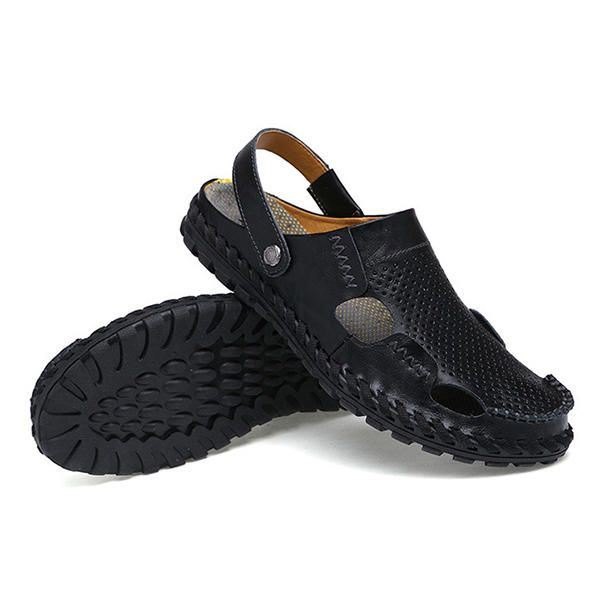 Herre Sommer Hollow Out Uformell Utendørs Mote Skinn Strand Myk Flat Sandal Sko