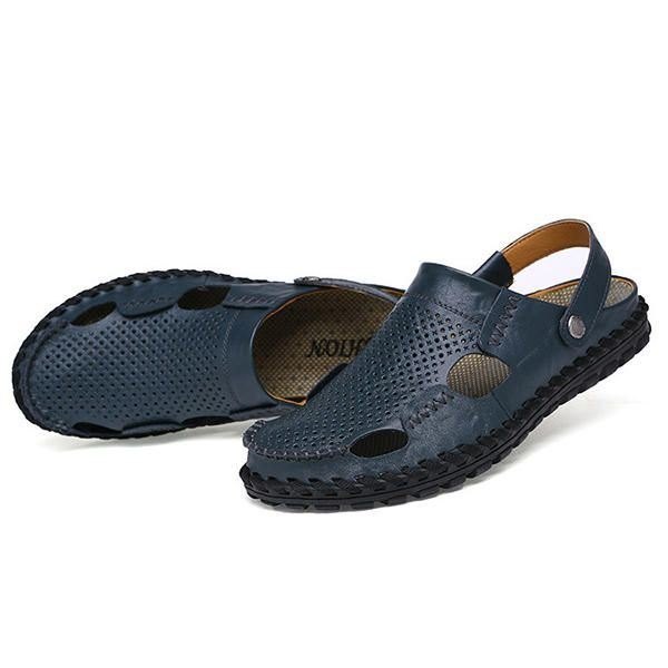 Herre Sommer Hollow Out Uformell Utendørs Mote Skinn Strand Myk Flat Sandal Sko