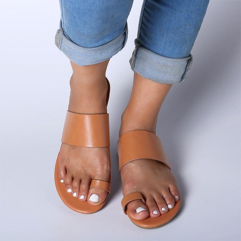 Kvinners Casual Pure Color Clip Toe Flate Strandsandaler