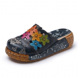 Originale Flower Wedge For Dame Retro Ekte Skinnsko