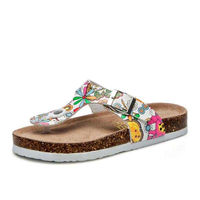 Plus Size Dame Uformell Myk Såle Flip Flops Utskrift Beach Cork Sandaler