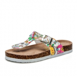 Plus Size Dame Uformell Myk Såle Flip Flops Utskrift Beach Cork Sandaler