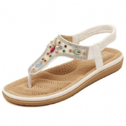 Rhinestone Bohemian Beach Flip Flops Peep Toe Flat Sandaler Tøfler For Kvinner