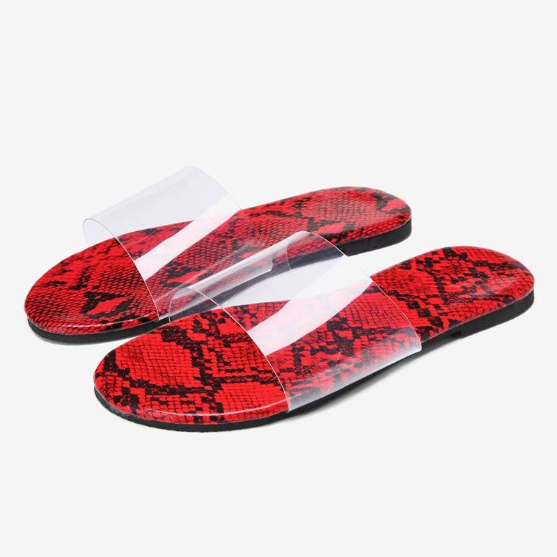 Snakeskin Printed Transparent Belte Flat Sandaler