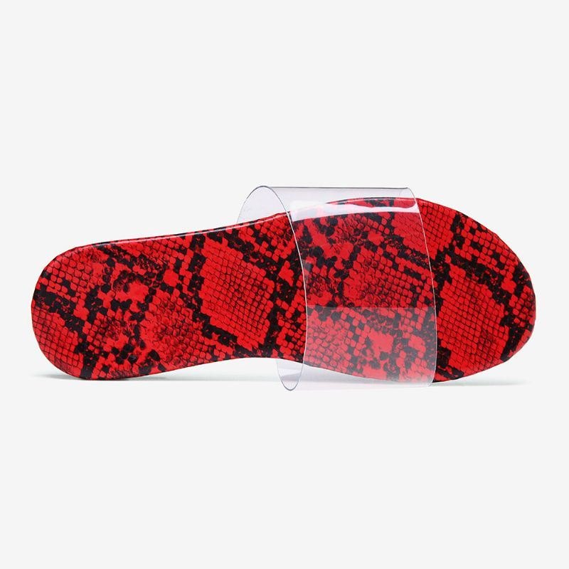 Snakeskin Printed Transparent Belte Flat Sandaler