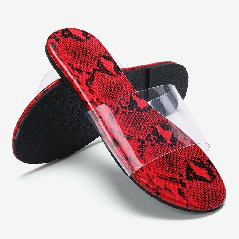 Snakeskin Printed Transparent Belte Flat Sandaler