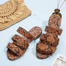 Snakeskin Printed Triple Belt Flat Sandaler