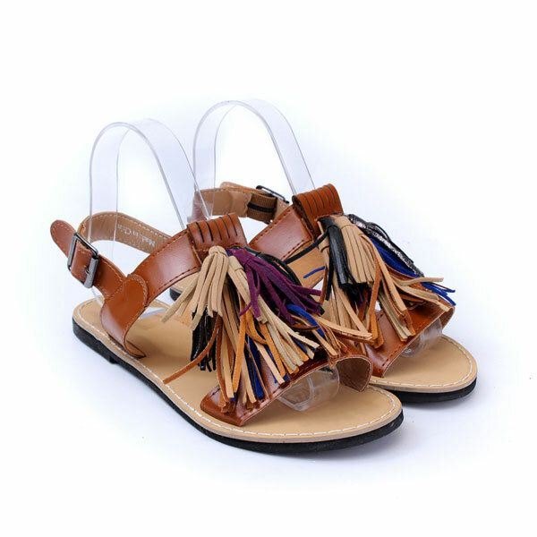 Sommer Dame Dusker Frynser Slingback Flat Sandaler Mokkasiner Sko