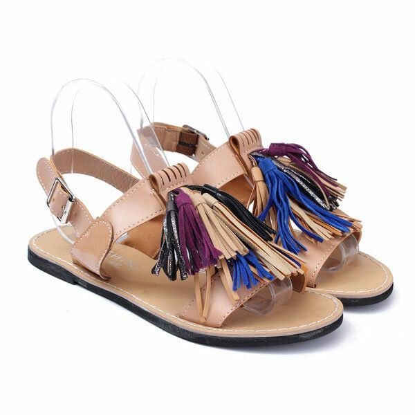 Sommer Dame Dusker Frynser Slingback Flat Sandaler Mokkasiner Sko