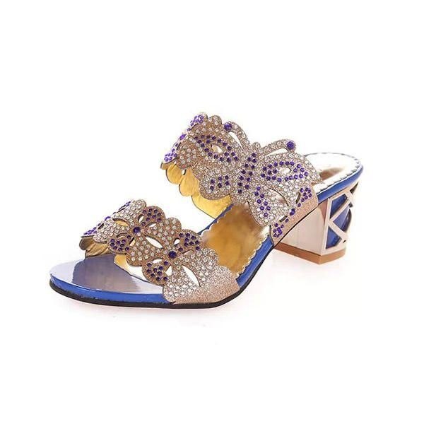 Sommer Elegante Strandsandaler For Dame Slip-on-plattformtøfler Butterfly Rhinestone-sandaler