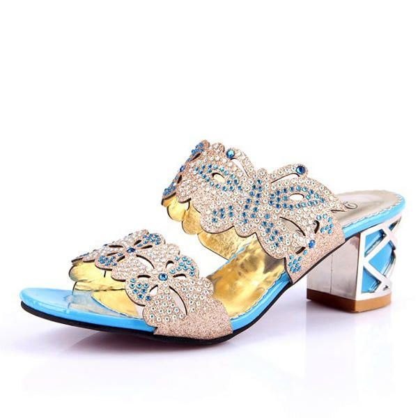 Sommer Elegante Strandsandaler For Dame Slip-on-plattformtøfler Butterfly Rhinestone-sandaler