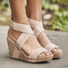 Stor Størrelse Dame Peep Toe Elastisk Band Cross Wedge Sandaler