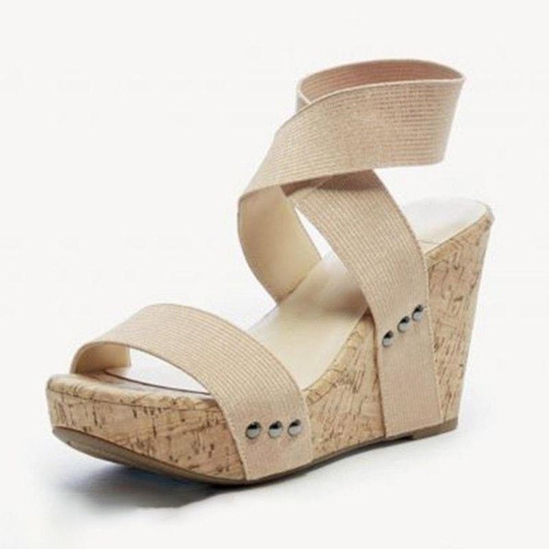 Stor Størrelse Dame Peep Toe Elastisk Band Cross Wedge Sandaler