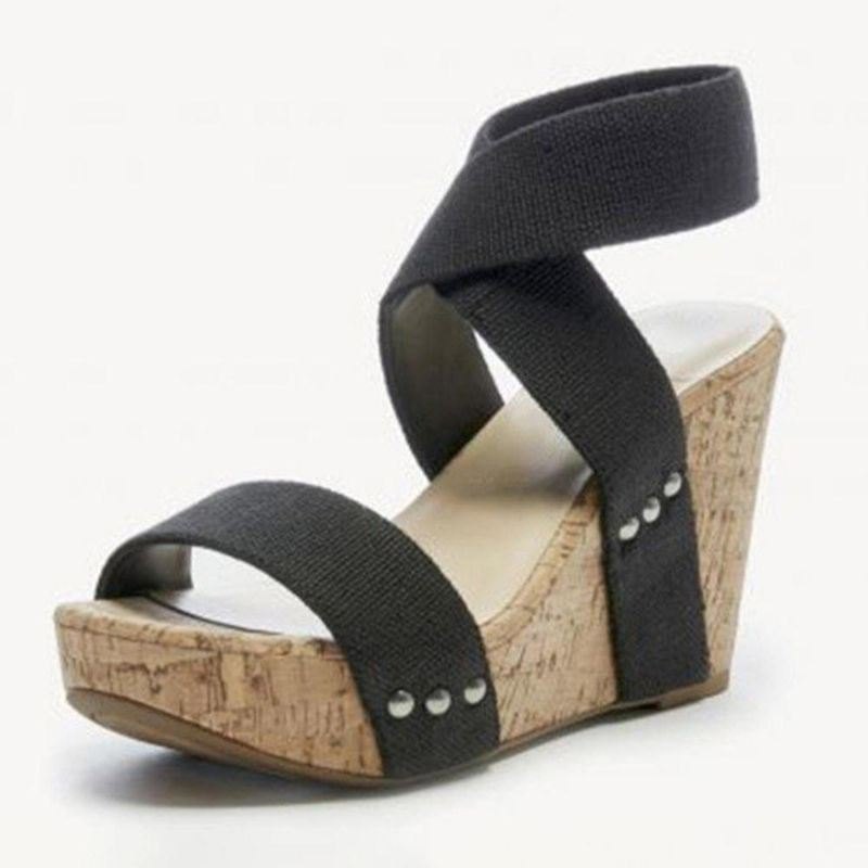 Stor Størrelse Dame Peep Toe Elastisk Band Cross Wedge Sandaler