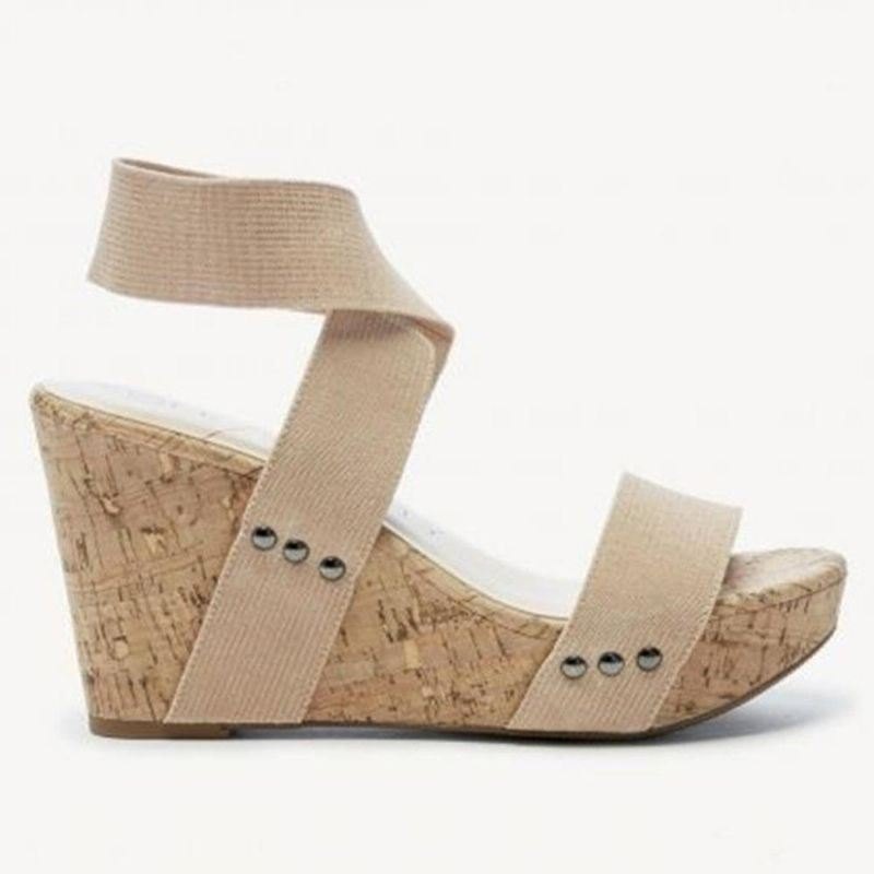 Stor Størrelse Dame Peep Toe Elastisk Band Cross Wedge Sandaler