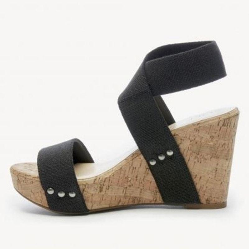 Stor Størrelse Dame Peep Toe Elastisk Band Cross Wedge Sandaler