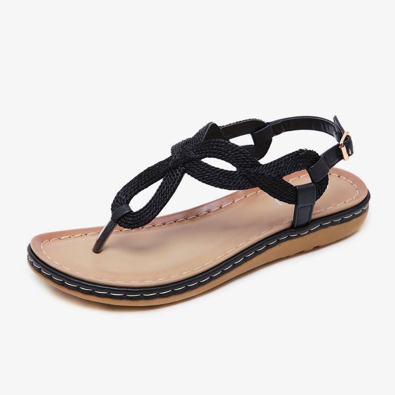 Women Weave Clip Toe Spenne Myk Såle Uformell Sommerstrand Flate Sandaler