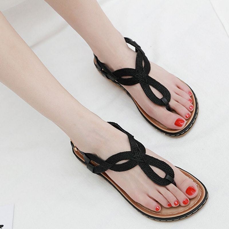 Women Weave Clip Toe Spenne Myk Såle Uformell Sommerstrand Flate Sandaler