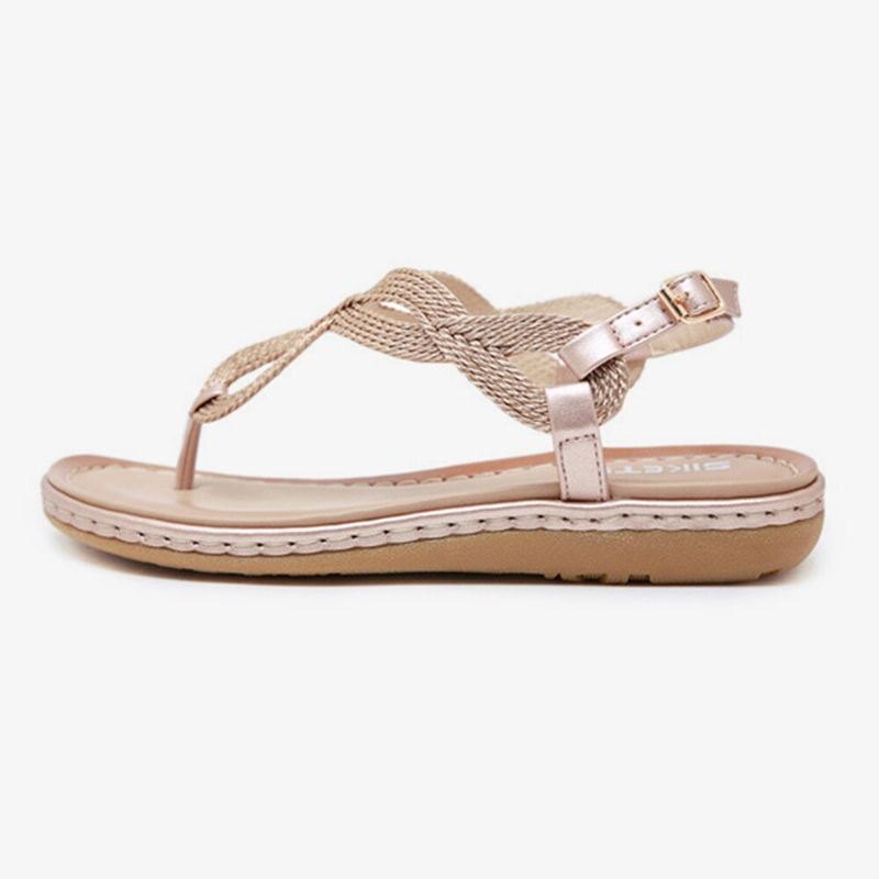 Women Weave Clip Toe Spenne Myk Såle Uformell Sommerstrand Flate Sandaler