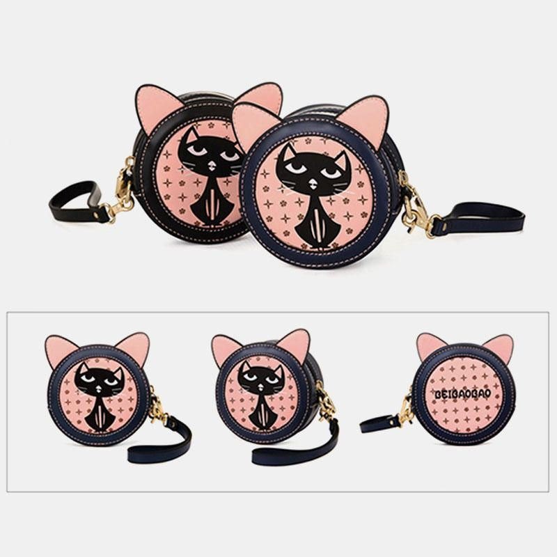 2stk Damemote Crossbody-veske Kattmønster Håndveske