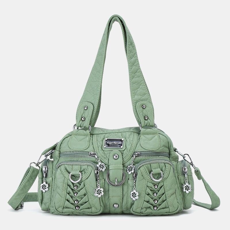 Angel Kiss Dame Pu Lær Multi-bær Ensfarget Mote Uformell Skulderveske Crossbody Bag Håndveske