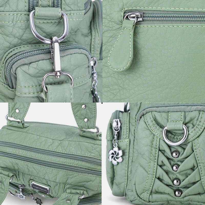 Angel Kiss Dame Pu Lær Multi-bær Ensfarget Mote Uformell Skulderveske Crossbody Bag Håndveske